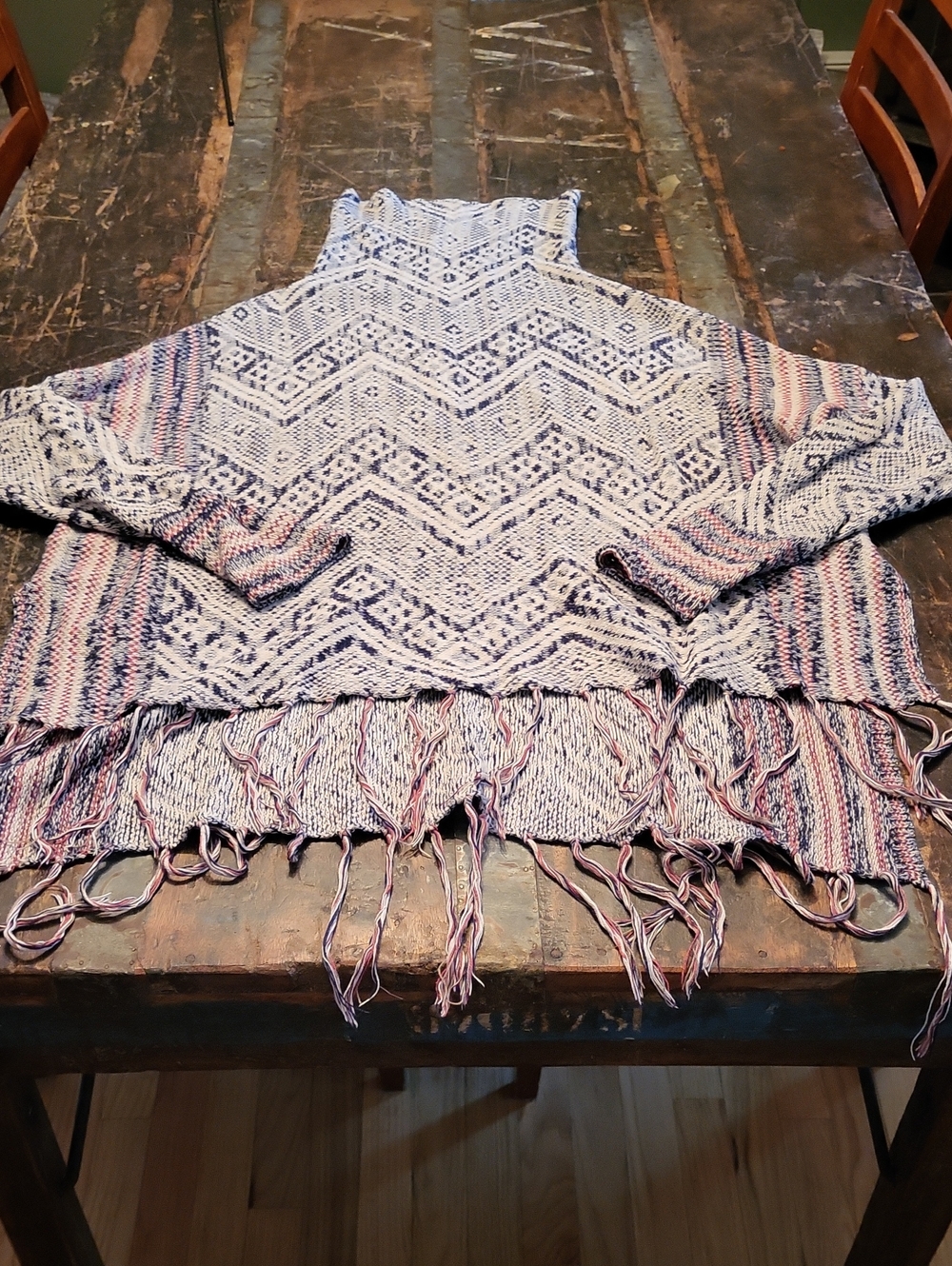 Mossimo Supply Co. Chevron Fringe Turtleneck Sweater — Pink & White